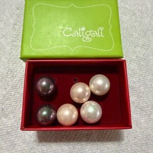 Pearl Earring Trio - Black, White, Pink